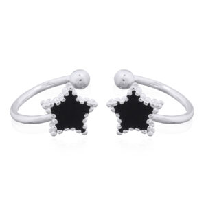 A pair of black enamel star 925 silver ear cuff earrings