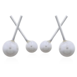 A pair of intersecting x white shell pearl 925 silver stud earrings