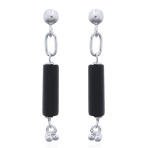 A pair of black agate dangling tube 925 silver stud earrings