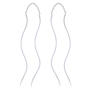 A pair of stunning minimalist silver threader earrings wavy sticks on chain