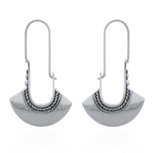 A pair of beautiful planet silver hoop earring design fan shaped