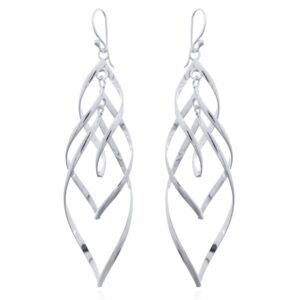 A pair of layered open leaves sterling silver dangle earrings