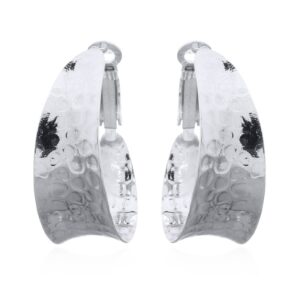 A pair of plain 925 sterling silver earrings sparkling hammered oval hoops