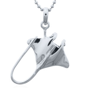 A shiny sterling silver authentic depiction of manta ray pendant
