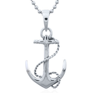 A sterling silver pendant twisted antiqued rope on shiny anchor