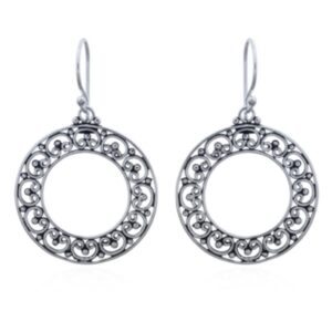 A pair of sterling silver 925 ornate bali style disc dangle earrings