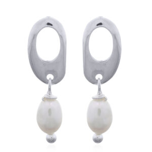 A pair of hanging lustrous fresh water pearl stud earrings