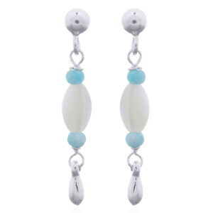 A pair of dangling amazonite and mother of pearl in 925 silver studs