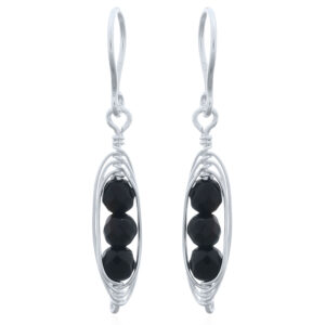A pair of 925 silver dangle earrings featuring triple faceted black agate stones