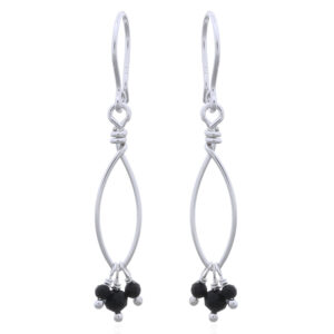 A pair of dangling faceted black agate beads 925 silver earrings