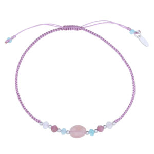 A stylish braided polyester bracelet with beaded gemstones