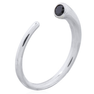 A open c-shaped black cubic zirconia 925 silver stack ring