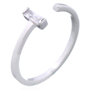 A 925 silver clear rectangle cz open band ring