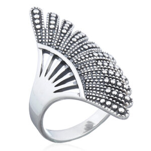 A bohemian feather fan sterling silver ring