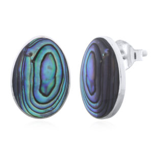 A pair of oval shape abalone shell sterling silver stud earrings