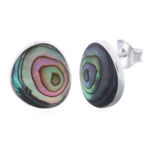 A pair of rounded triangular abalone shell stud earrings in 925 silver