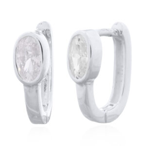A pair of silver hoops embedded faceted oval clear cz