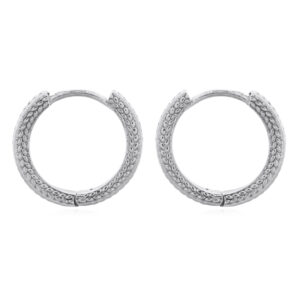 A pair of sterling silver leaf design click hoop earrings
