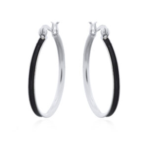 A pair of elegant black groove 30mm sterling silver hoops