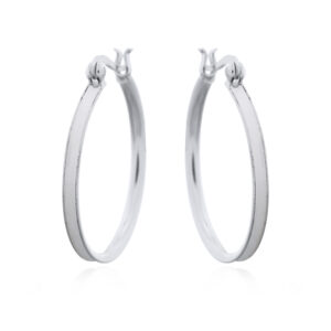 A pair of elegant white groove 30mm sterling silver hoops