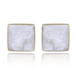 A pair of golden mother of pearl sterling silver square stud earrings