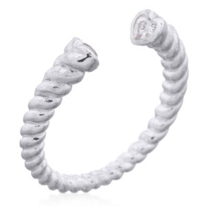A 925 silver heart cz twisted rope open design ring
