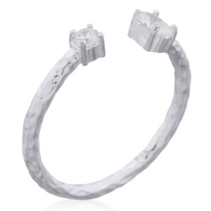 A 925 silver hammered finish band cz open ring