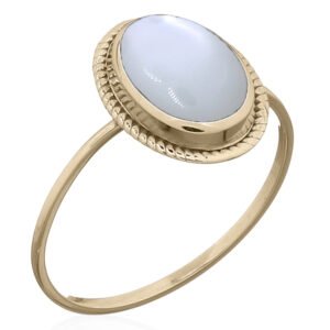 A 925 sterling silver rope edge oval mother of pearl golden ring