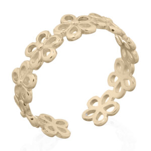 A natural linked flowers golden ring adjustable sterling silver