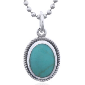 A green synthetic stone oval sterling silver pendant