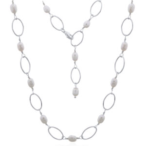 A large link 925 sterling silver necklace with freshwater pearl