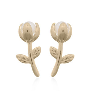 A pair of sterling silver gold plated petite stem rose pearl stud earrings