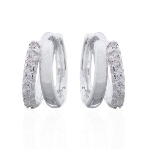 A pair of hinged pave cz accented split hoops