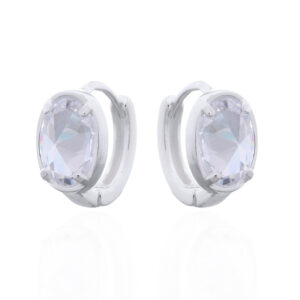 A pair of delicate 925 sterling silver hinged hoops featuring oval cz