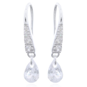 A pair of teardrop and 4 tapered cz stones silver drop earrings