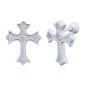 A pair of 925 silver cz iris cross stud earrings screw ball backs