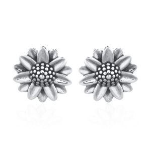 A pair of elegant oxidized silver sunflower stud earrings