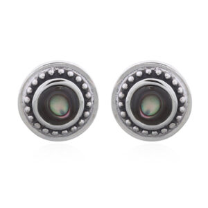 A pair of minimalist abalone shell 925 silver button stud earrings