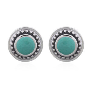 A pair of minimalist green stone 925 silver button stud earrings