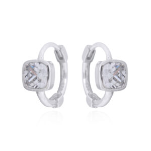 A pair of delicate square cz in 925 sterling silver hinged hoop earrings