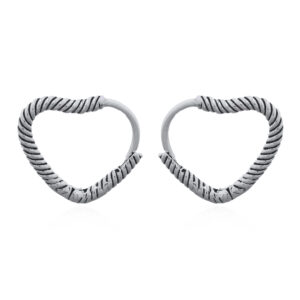 A pair of romantic rope-entwined 925 silver heart hoop earrings