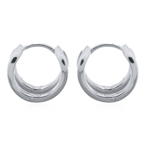 A pair of minimalist twin hoop sterling silver huggies