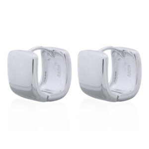 A pair of modern square silver huggie click earrings