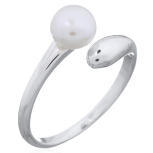 A modern open band 925 sterling silver ring with pearl accent
