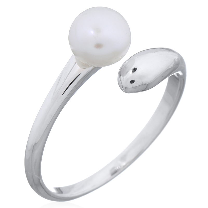 A modern open band 925 sterling silver ring with pearl accent