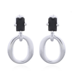 A pair of dazzling black cz sterling silver studs with circle drop