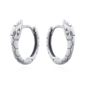A pair of striking 925 silver snake head hoop earrings