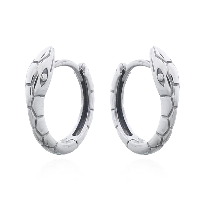 A pair of striking 925 silver snake head hoop earrings
