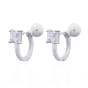 A pair of double-faced 925 sterling silver cz and pearl hoops