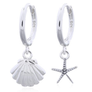 925 Sterling Silver Hoops with Starfish and Seashell Charms